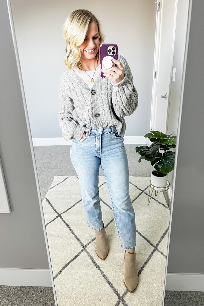 straight-leg jeans with booties