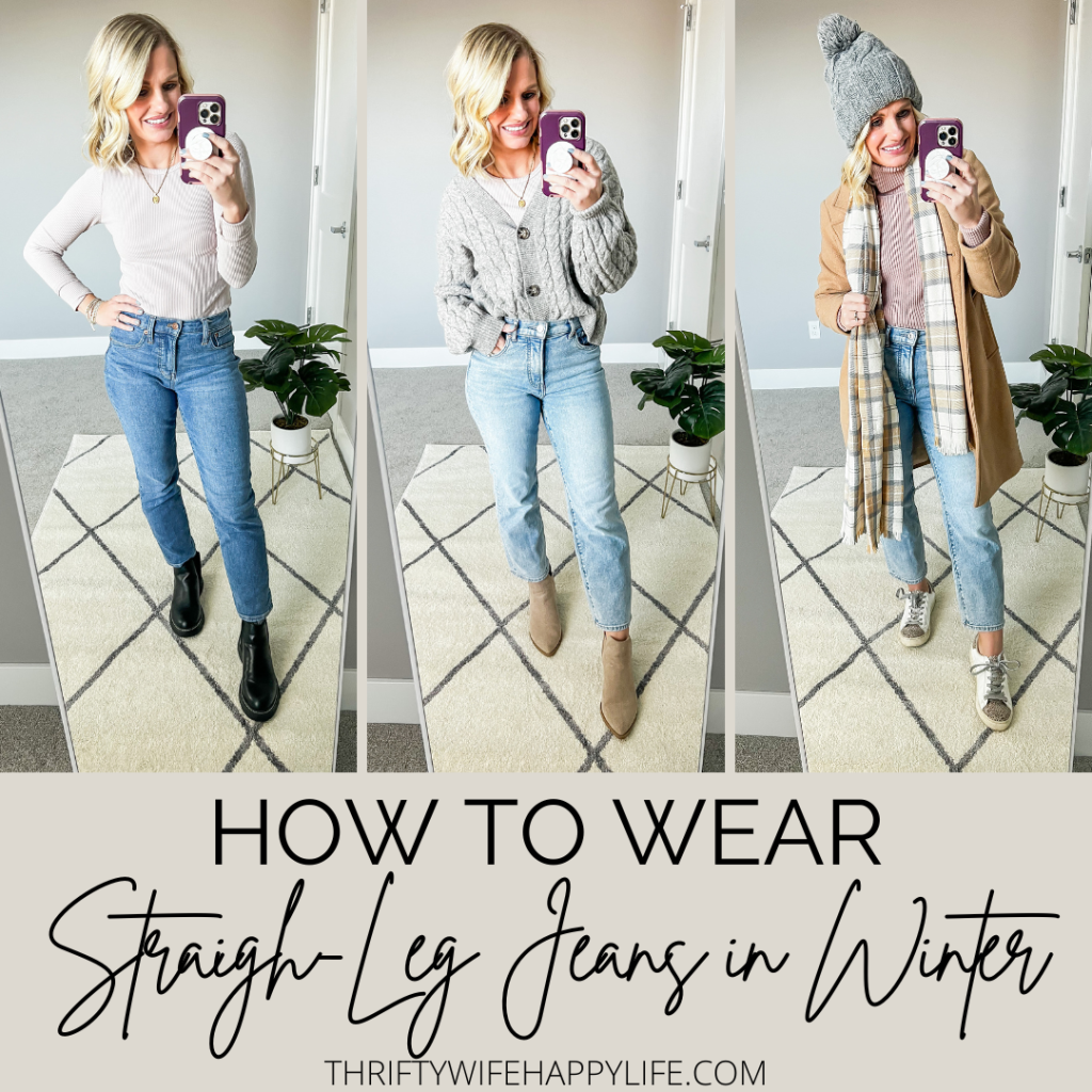 3 different ways to style straight-leg jeans in winter