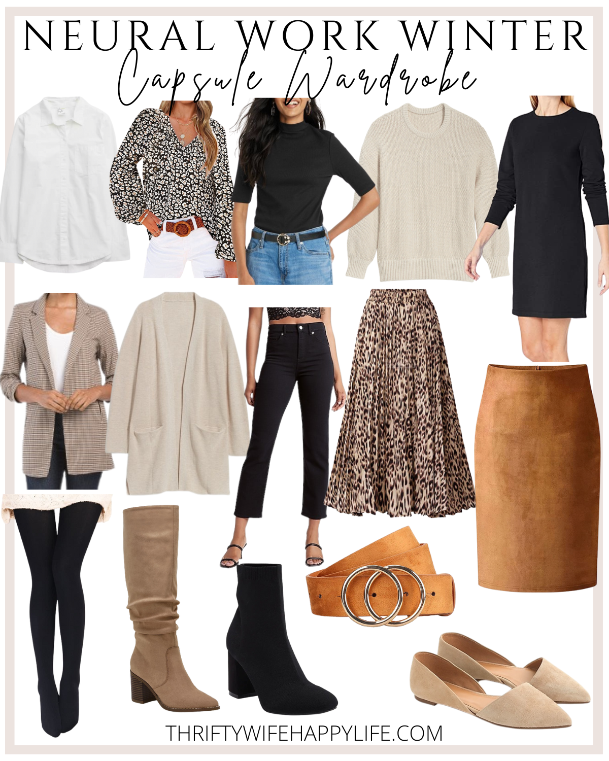 Neutral Work Winter Capsule Wardrobe: 15 Pieces, 20 Outfits - Thrifty Wife  Happy Life