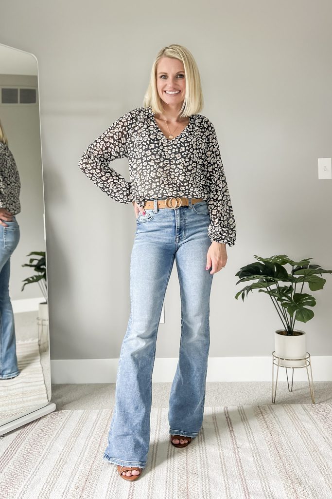 Flare leg jeans with blouse