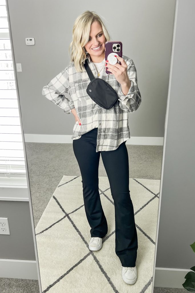 Flannel shirt with flare leggings
