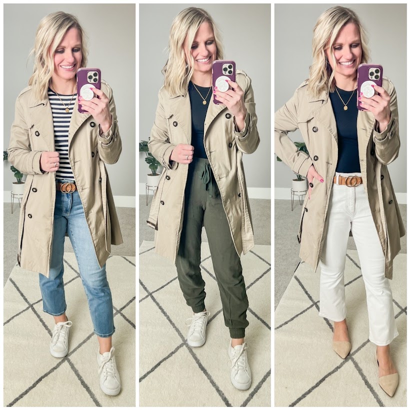 3 ways to style a tan trench coat for spring.