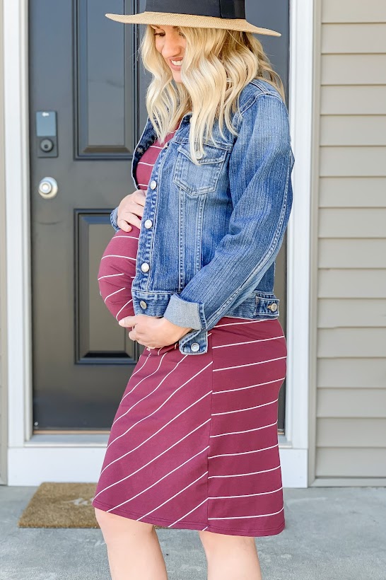 A fitted maternity dress that shows off your baby bump is an essential maternity clothing item.