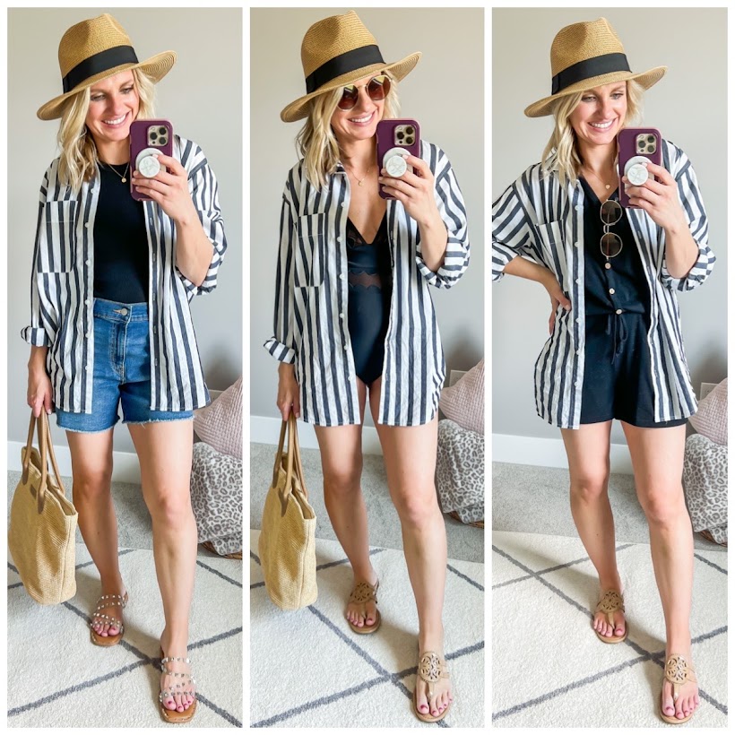 3 ways to wear a striped button-down shirt for summer.