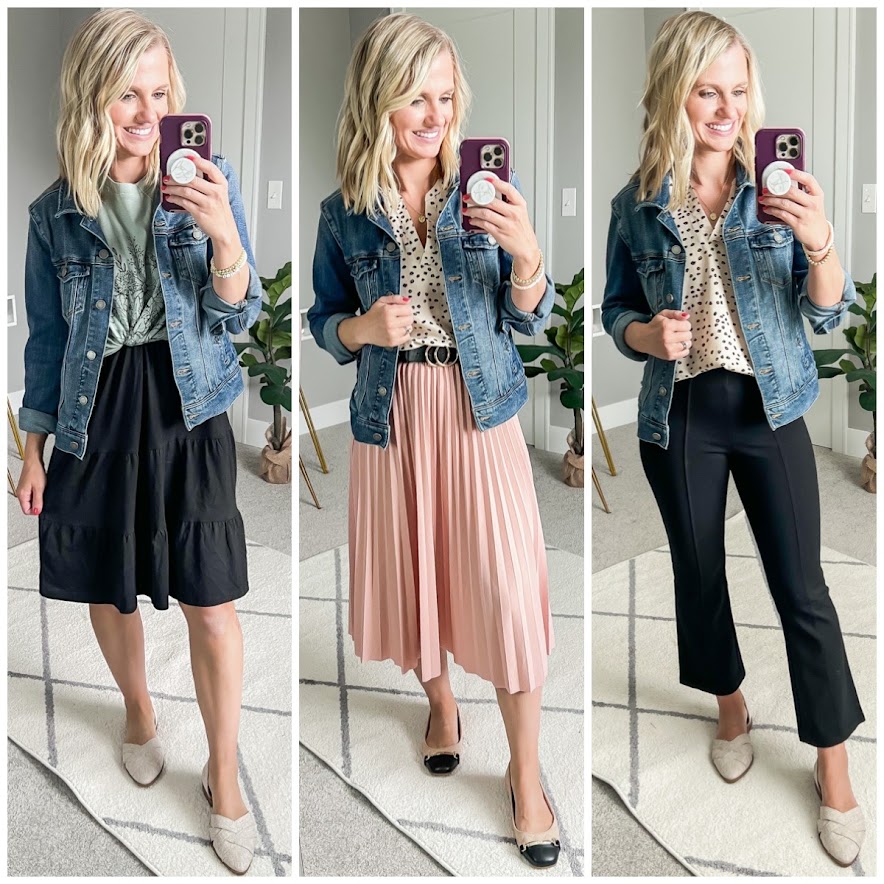 Teacher capsule wardrobe for fall! 3 ways to wear a denim jacket