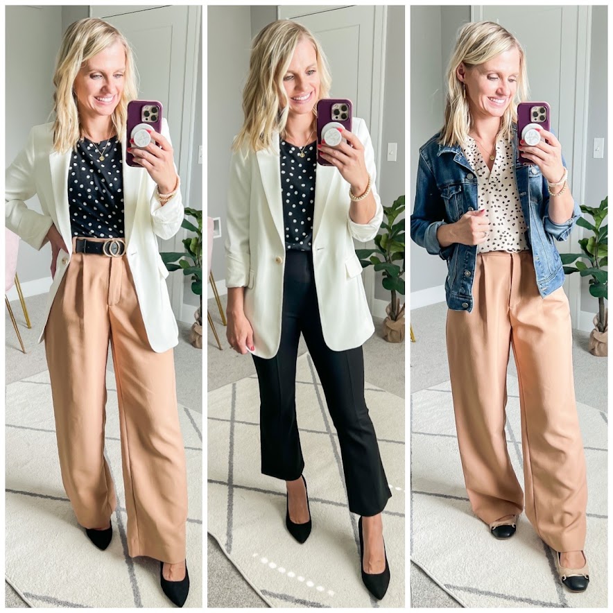 3 outfit ideas from a fall teacher capsule wardrobe.