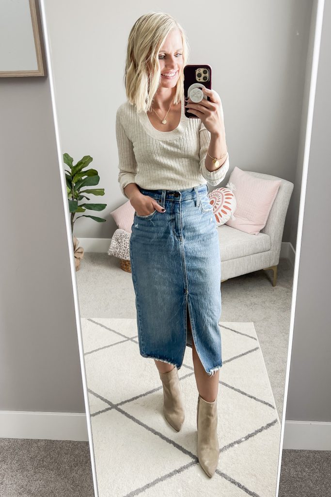 Jeans skirt with boots best sale