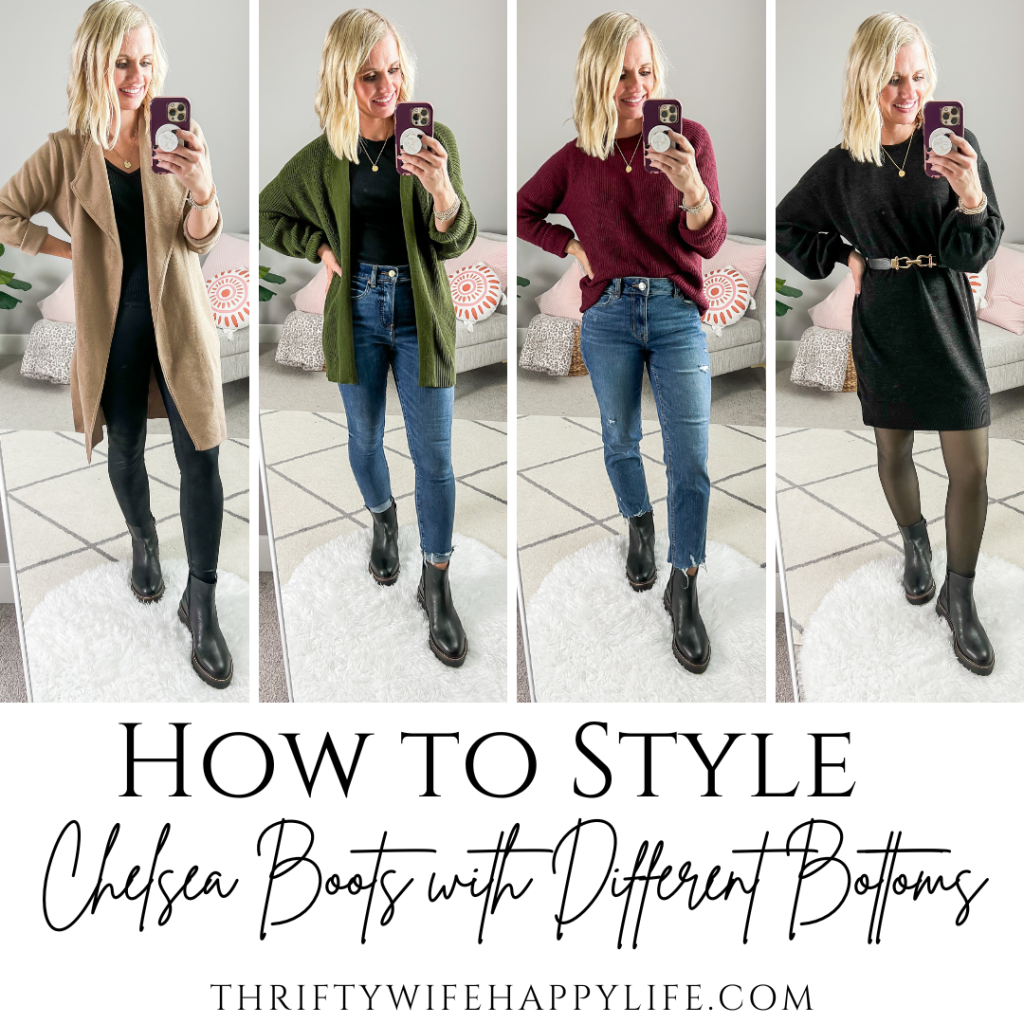 How to style Chelsea boots with different bottoms. 
