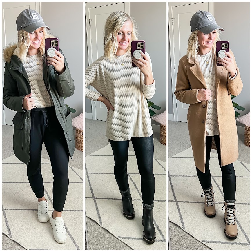 Winter capsule wardrobe. 3 casual mom outfits. 
