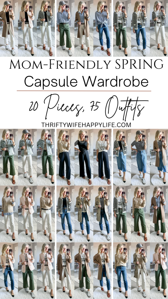 Mom-Friendly Spring Capsule Wardrobe- 20 Pieces, 75 Outfits