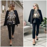 Recreating a Pinterest oufit with black jeans, a striped sweater and a black oversized blazer.