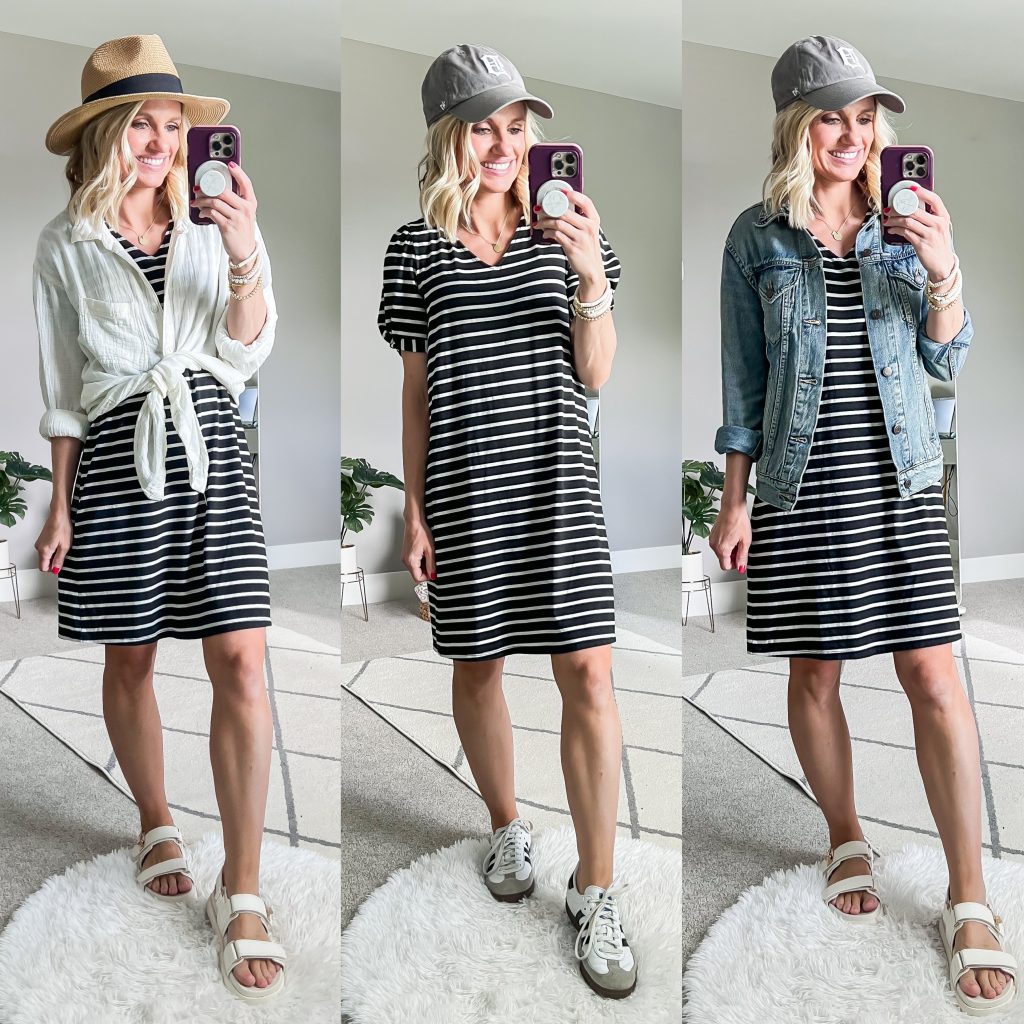 Summer Mom Capsule Wardrobe with black and white striped dress as a base