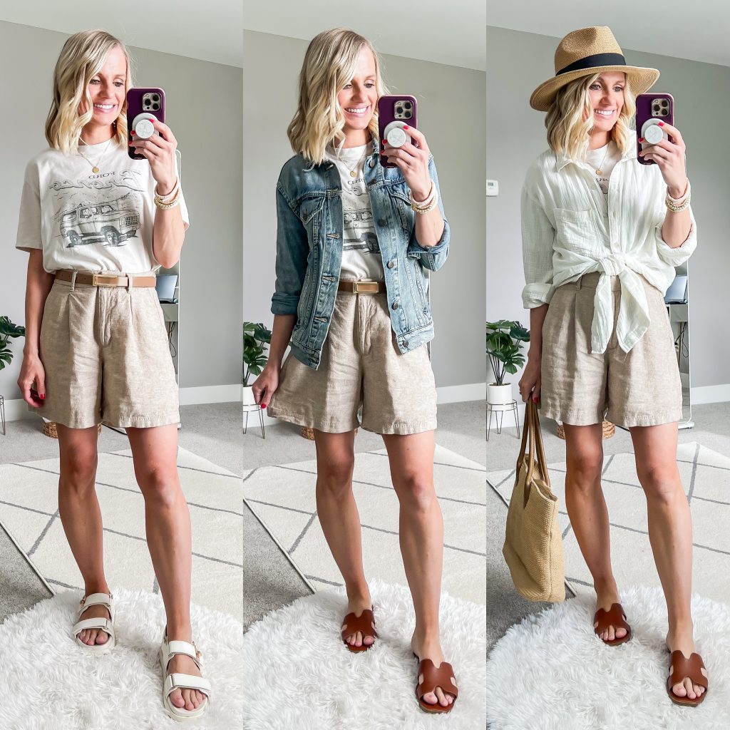 Summer Mom Capsule Wardrobe with graphic tee styled three ways