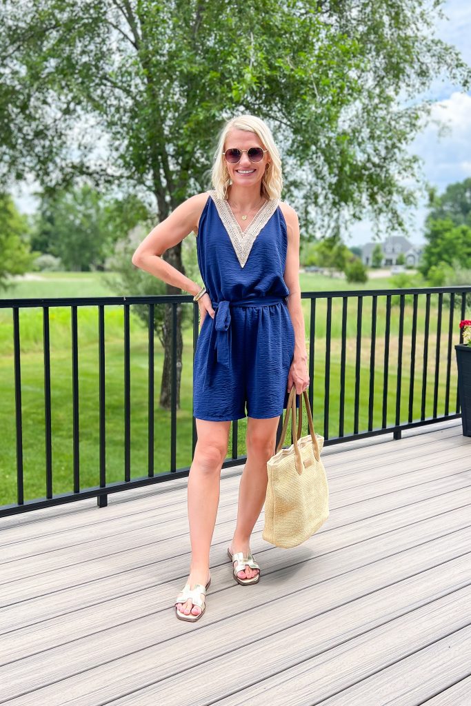 summer outfit navy romper