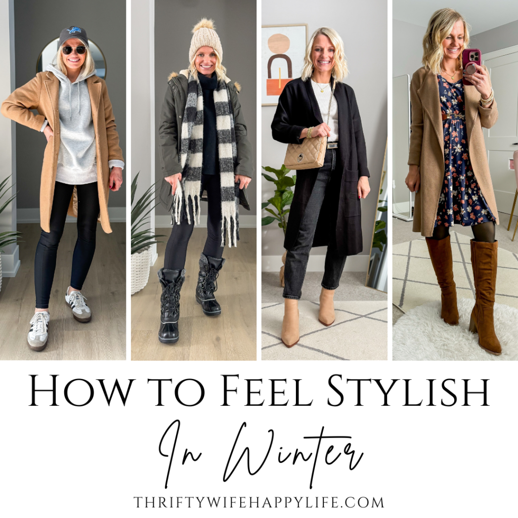 4 winter outfits showing how to feel stylish in winter. 