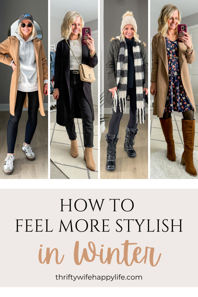 4 winter outfits showing how to feel more stylish in winter. 