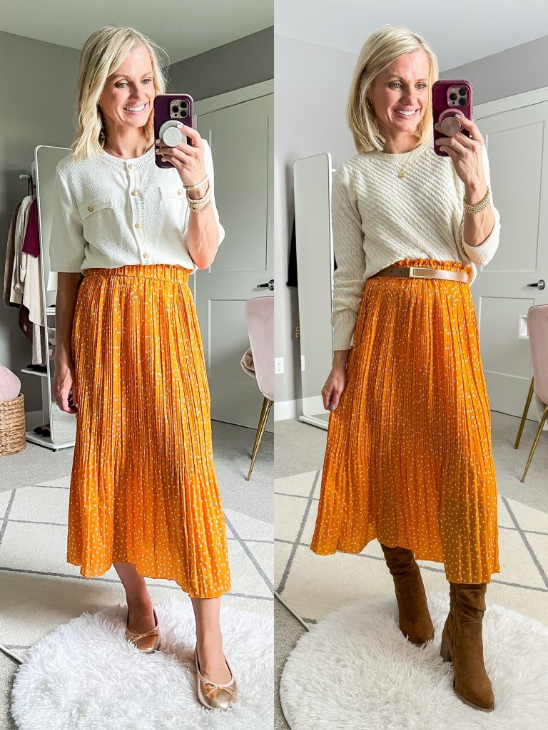 winterizing teacher capsule wardrobe outfit with maxi skirt and suede boots