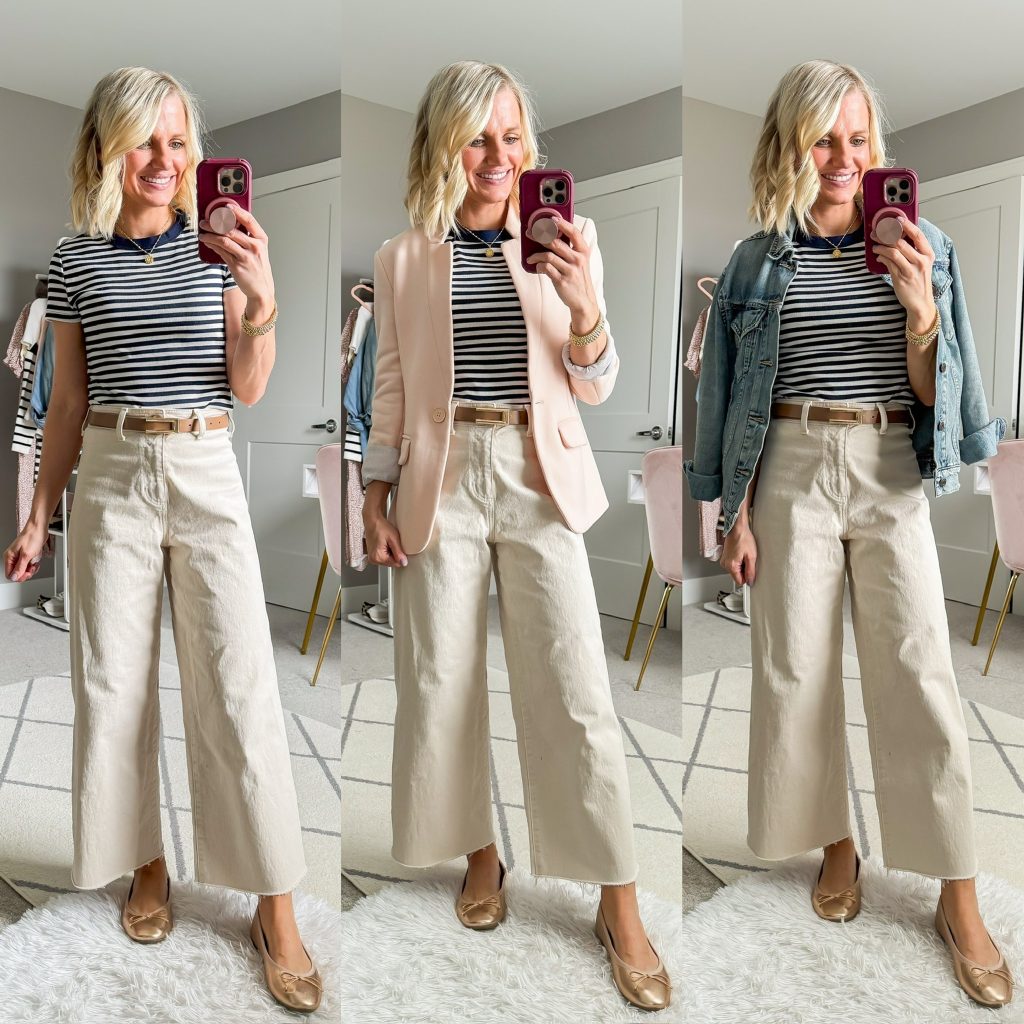 Mom-friendly Spring Capsule Wardrobe cute outfits with wide-leg cropped pants