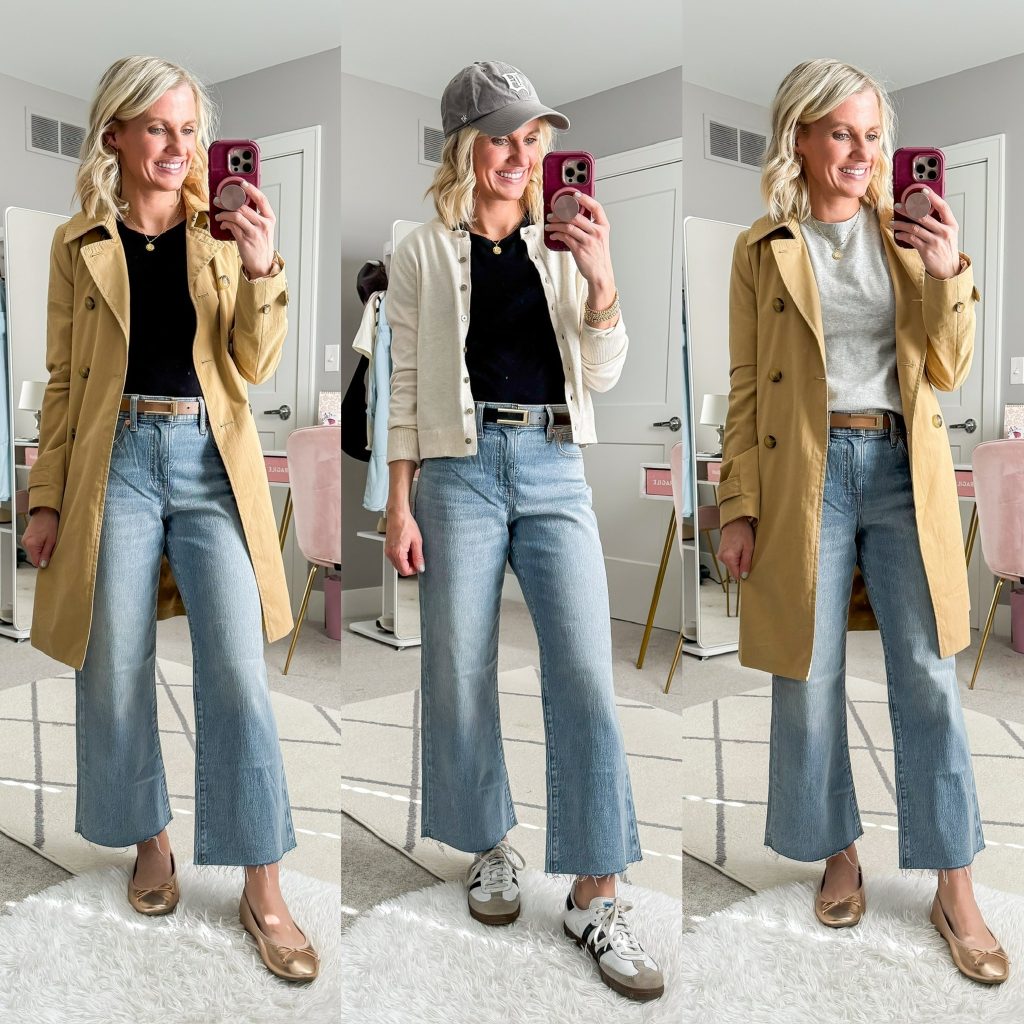 Mom-friendly Spring Capsule Wardrobe three outfit ideas to copy using cropped denim