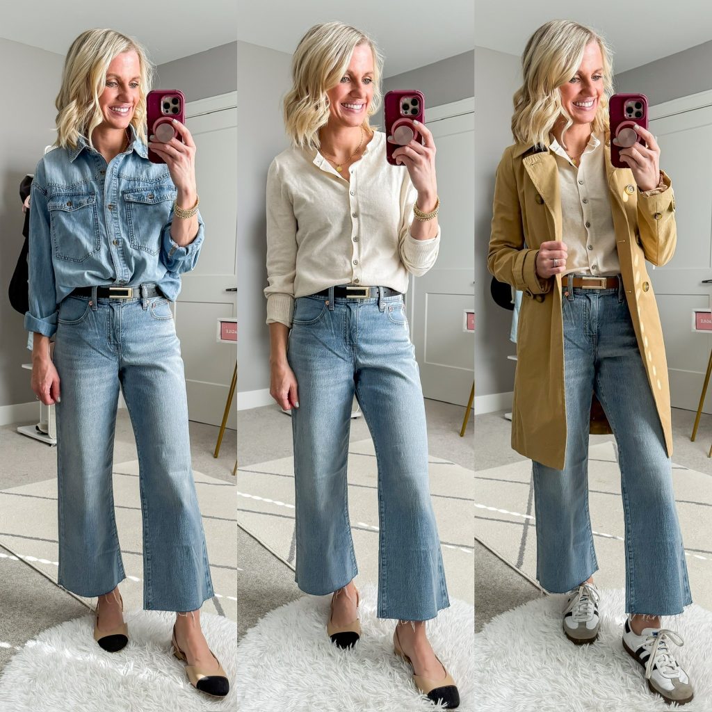 Spring Capsule Wardrobe outfit ideas using cropped wide-leg jeans