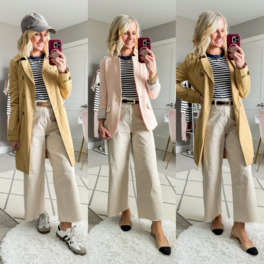 Mom-friendly Spring Capsule Wardrobe three outfit ideas