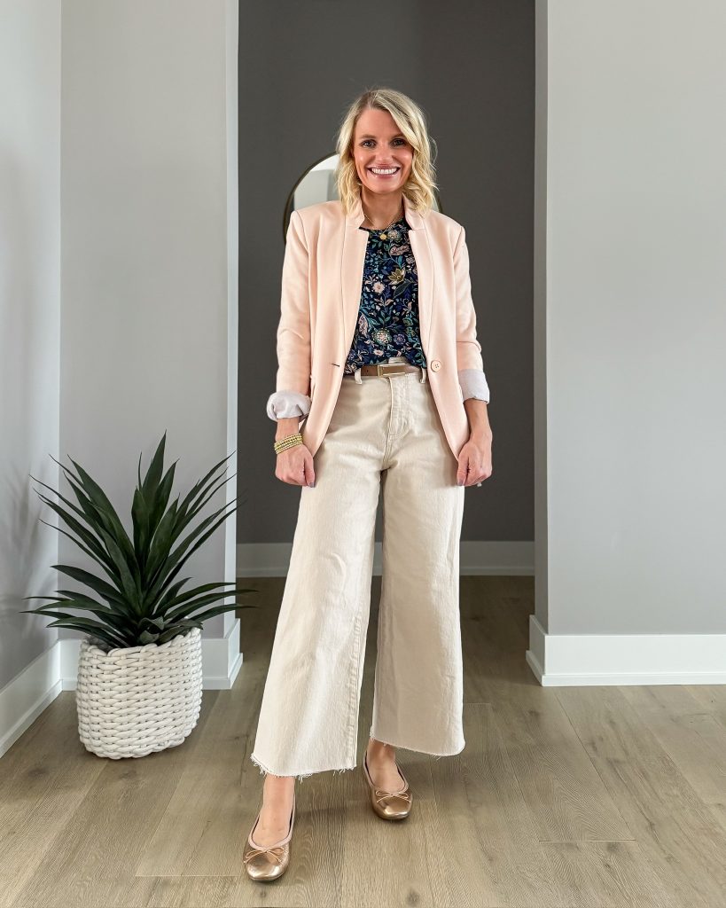 spring teacher outfit cropped wide leg pants and blazer
