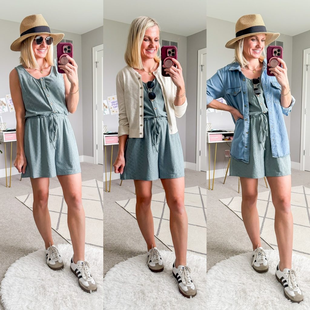 Summer mom capsule wardrobe three outfit ideas to wear with a romper