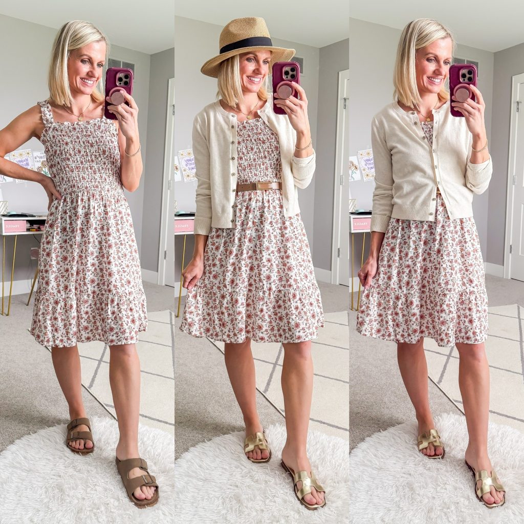 Summer mom capsule wardrobe three outfit ideas for a floral sundress