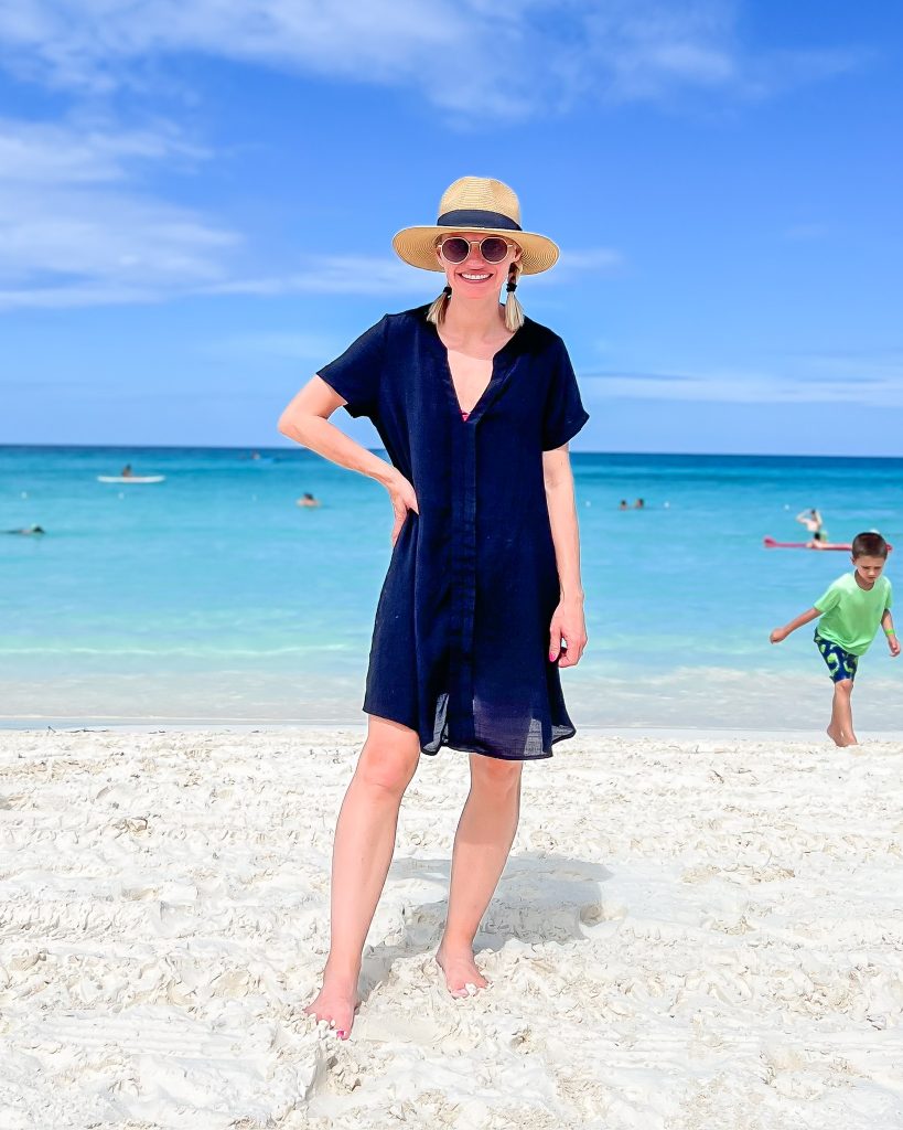 what to wear on a cruise navy swimsuit coverup