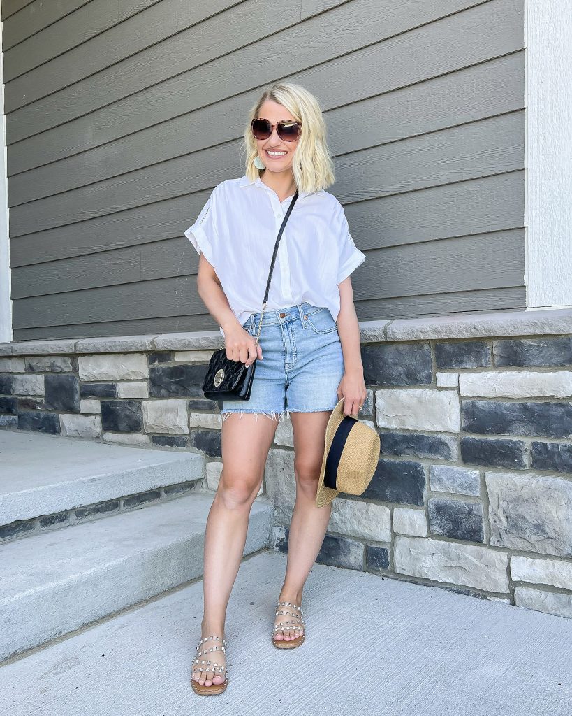 Thrifted pair of Madewell jean shorts.