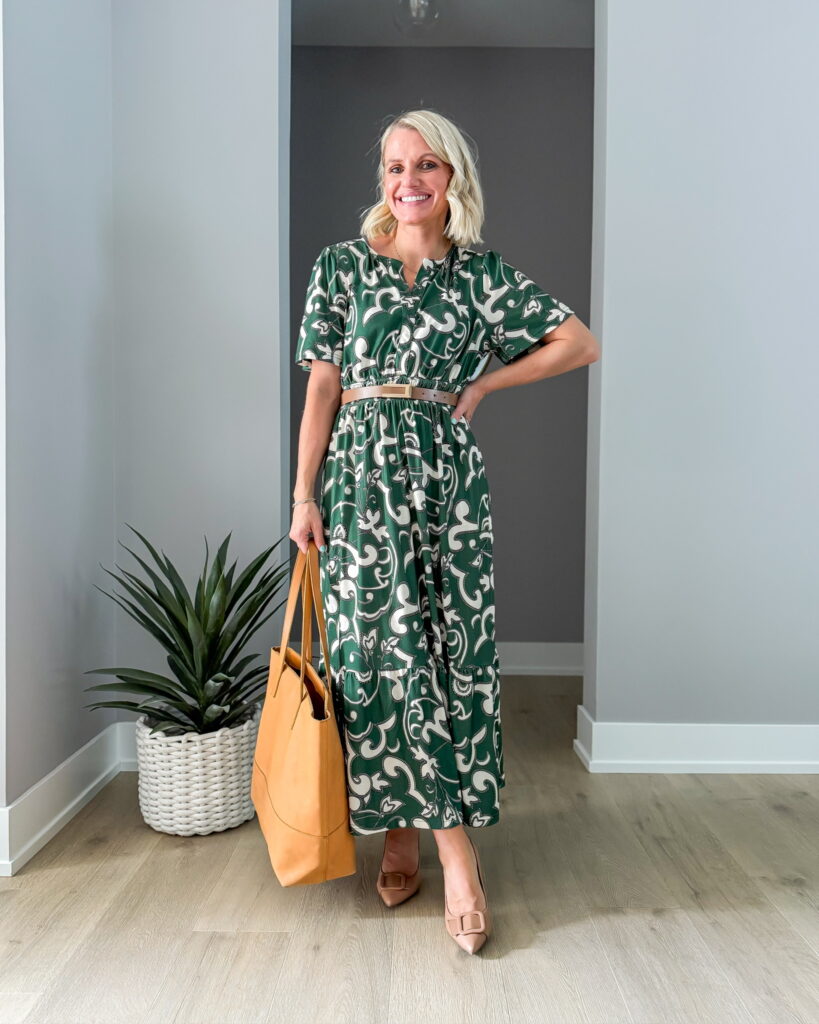 fall amazon workwear green white dress