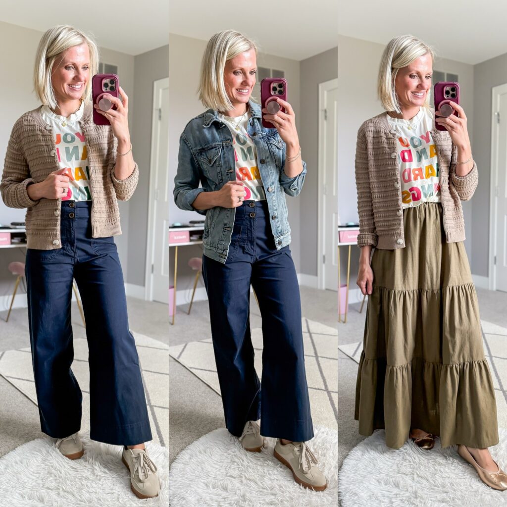 fall teacher capsule wardrobe three ways to style a graphic tshirt