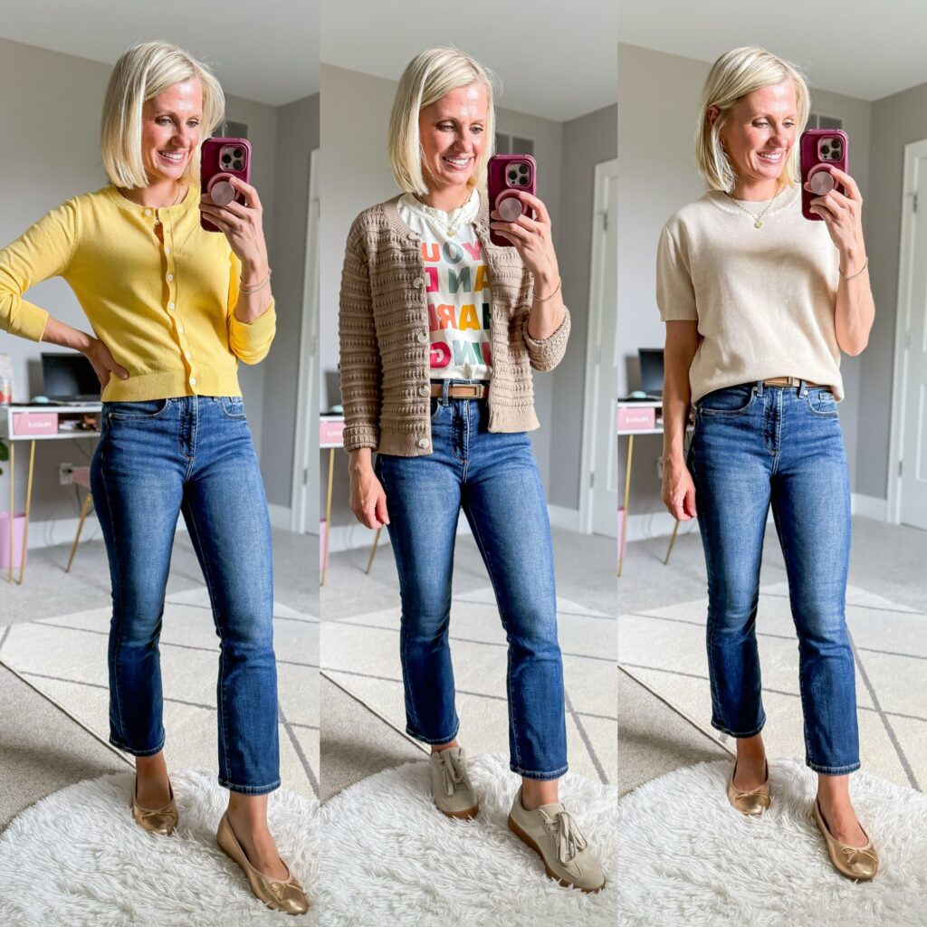 fall teacher capsule wardrobe three cute jeans outfits for teachers