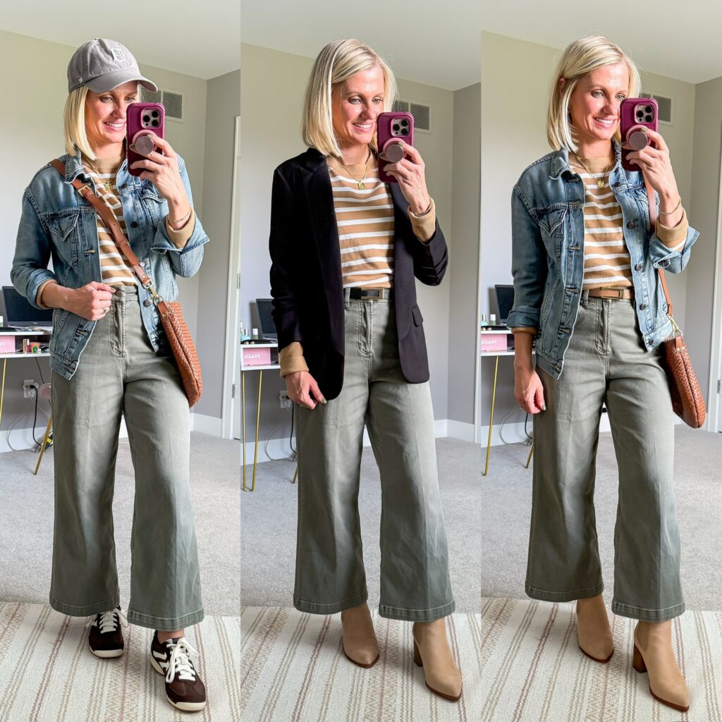 fall capsule wardrobe for moms three outfit ideas