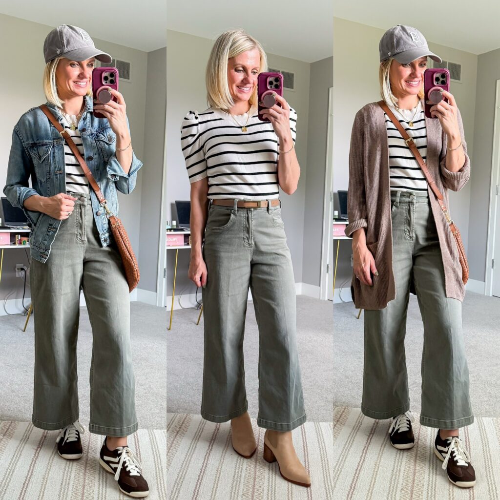 fall capsule wardrobe outfit ideas with striped top