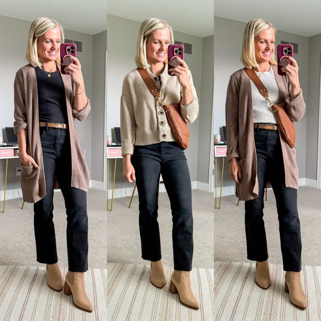 fall capsule wardrobe for moms with cardigans
