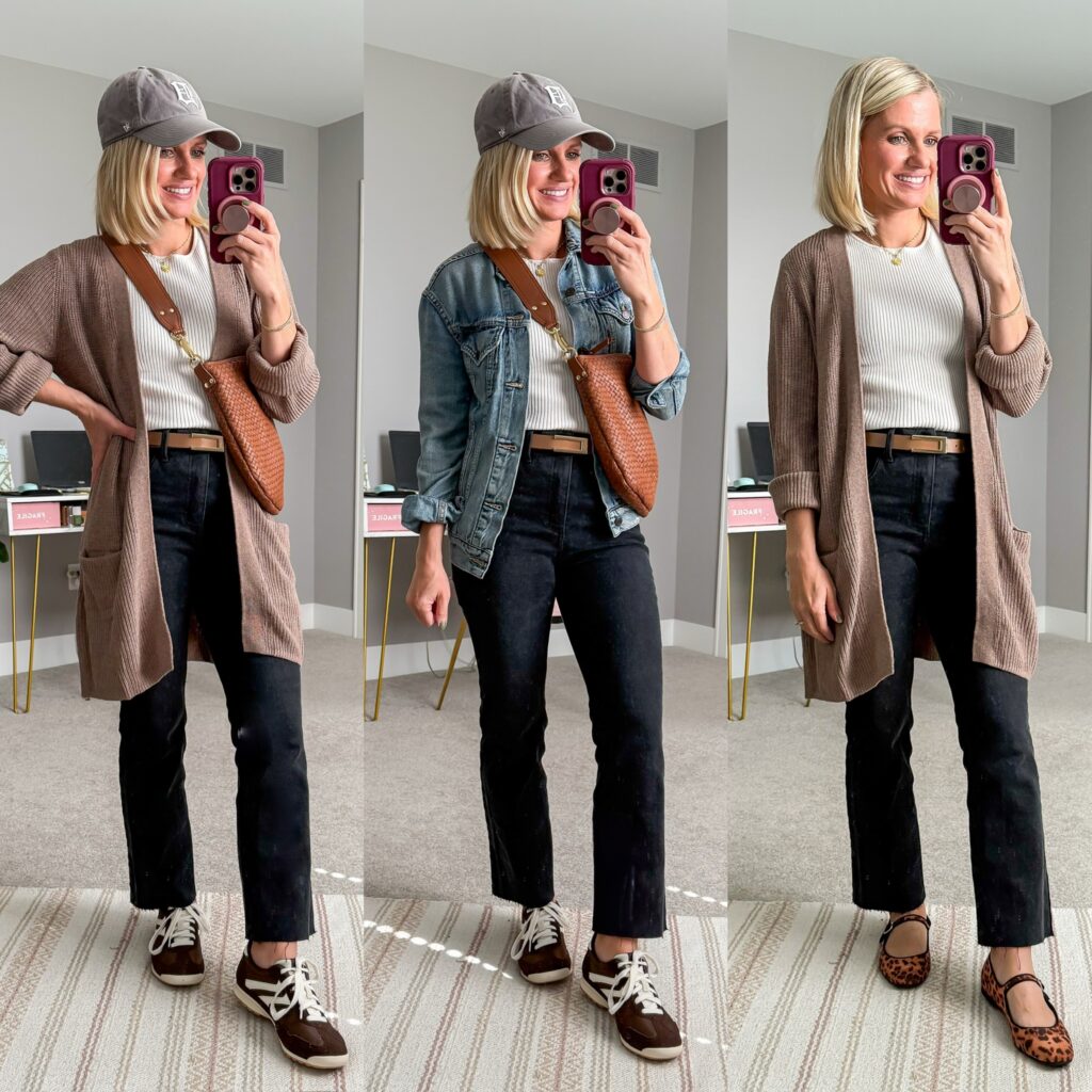 fall capsule wardrobe three outfit ideas with black jeans