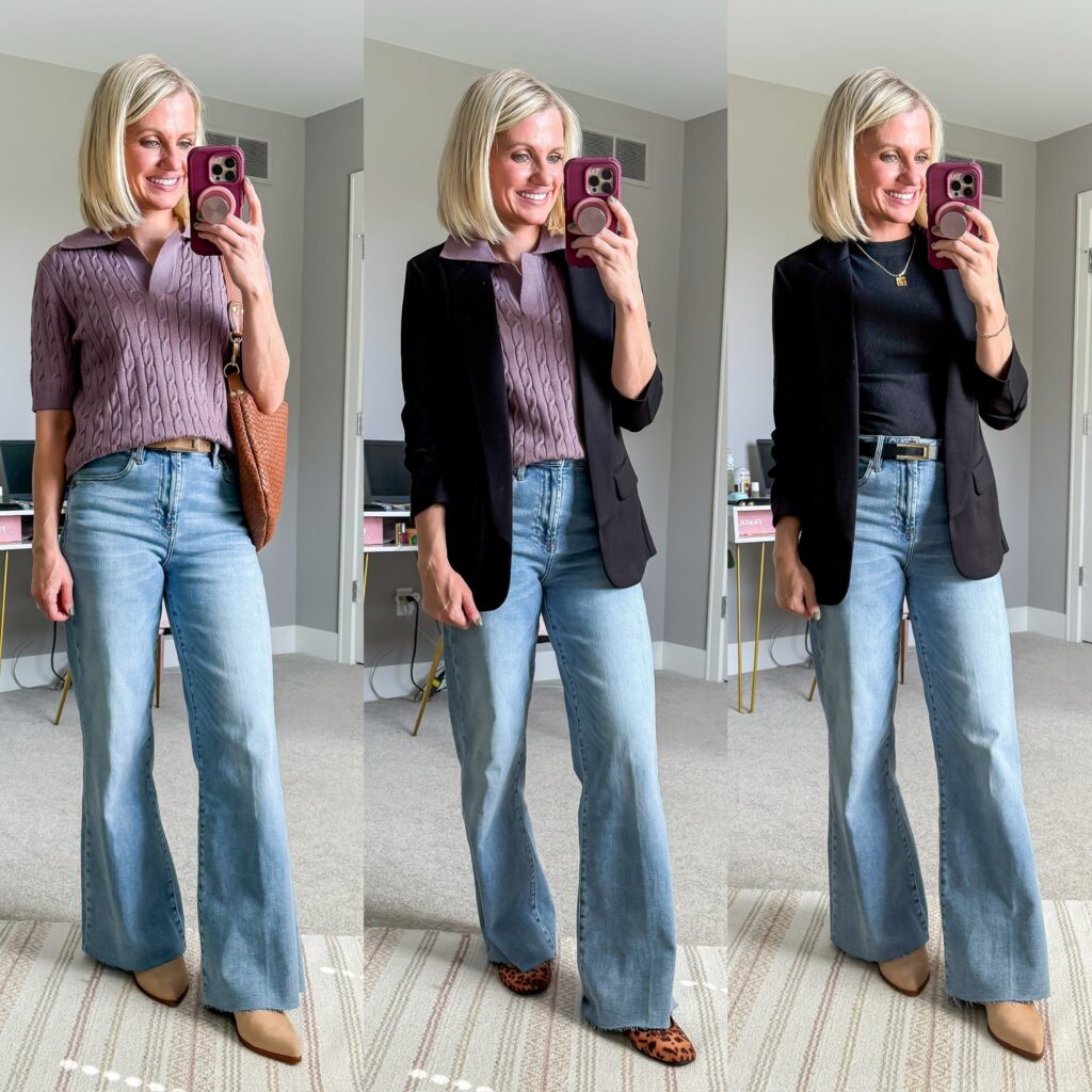 fall capsule wardrobe three outfits with jeans