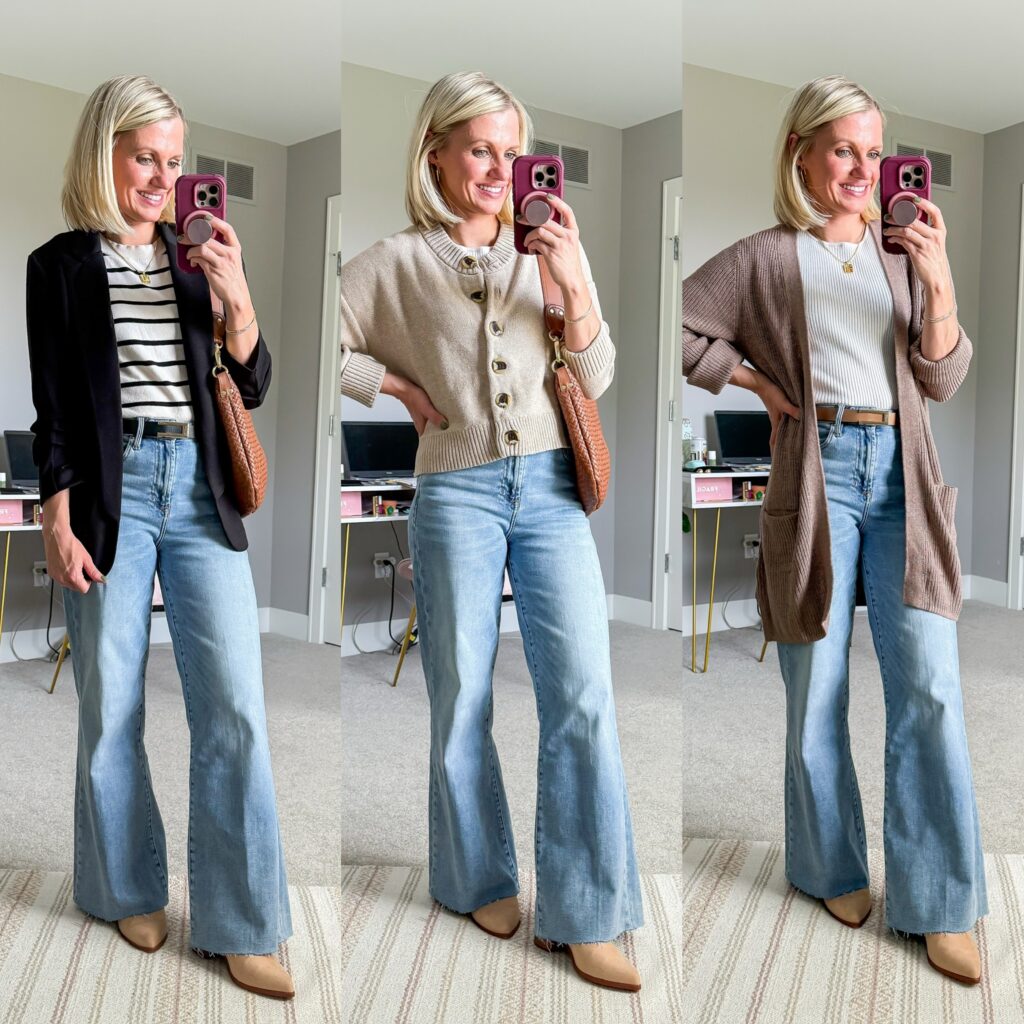fall capsule wardrobe three outfits with jeans