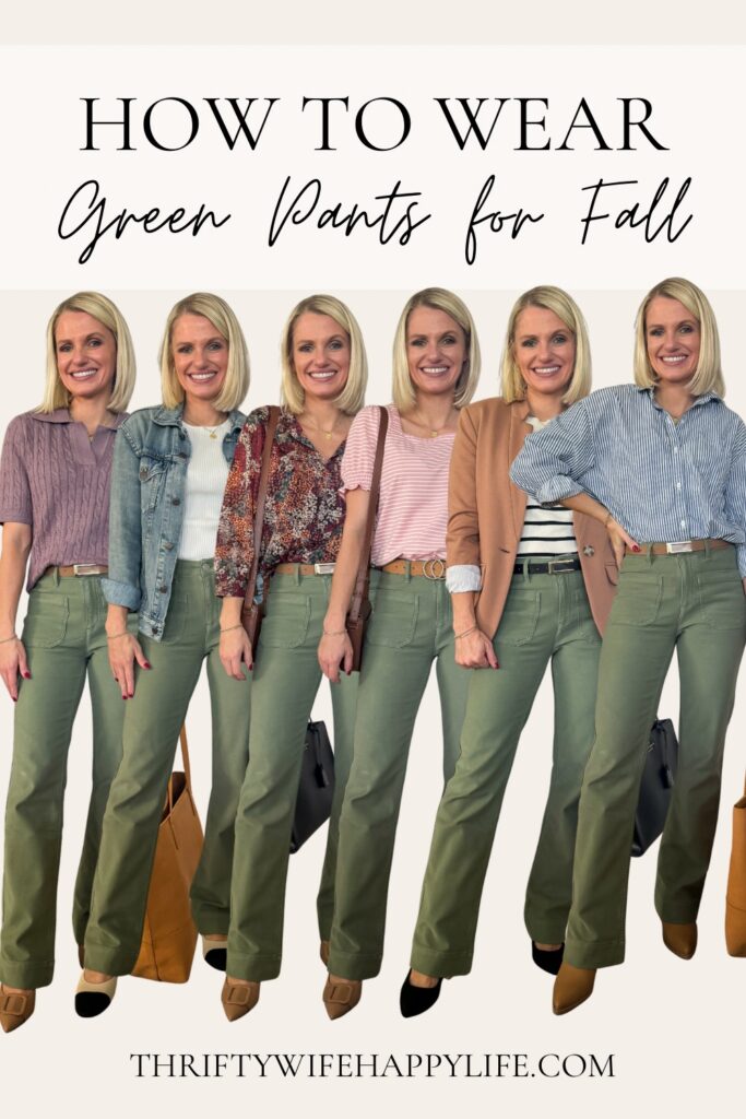 how to wear full-length green pants for fall outfit ideas for moms