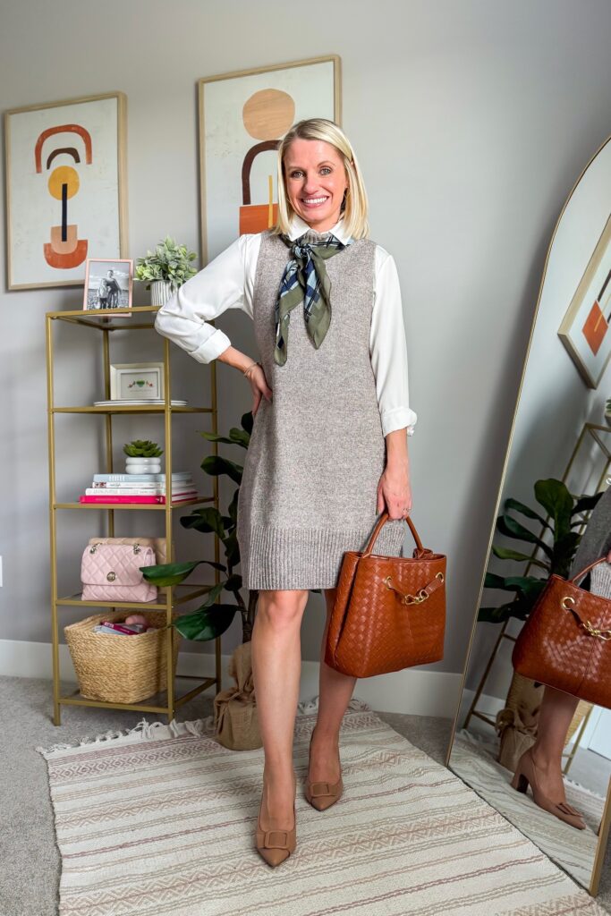 how to wear a sweater dress for fall outfit ideas with scarf