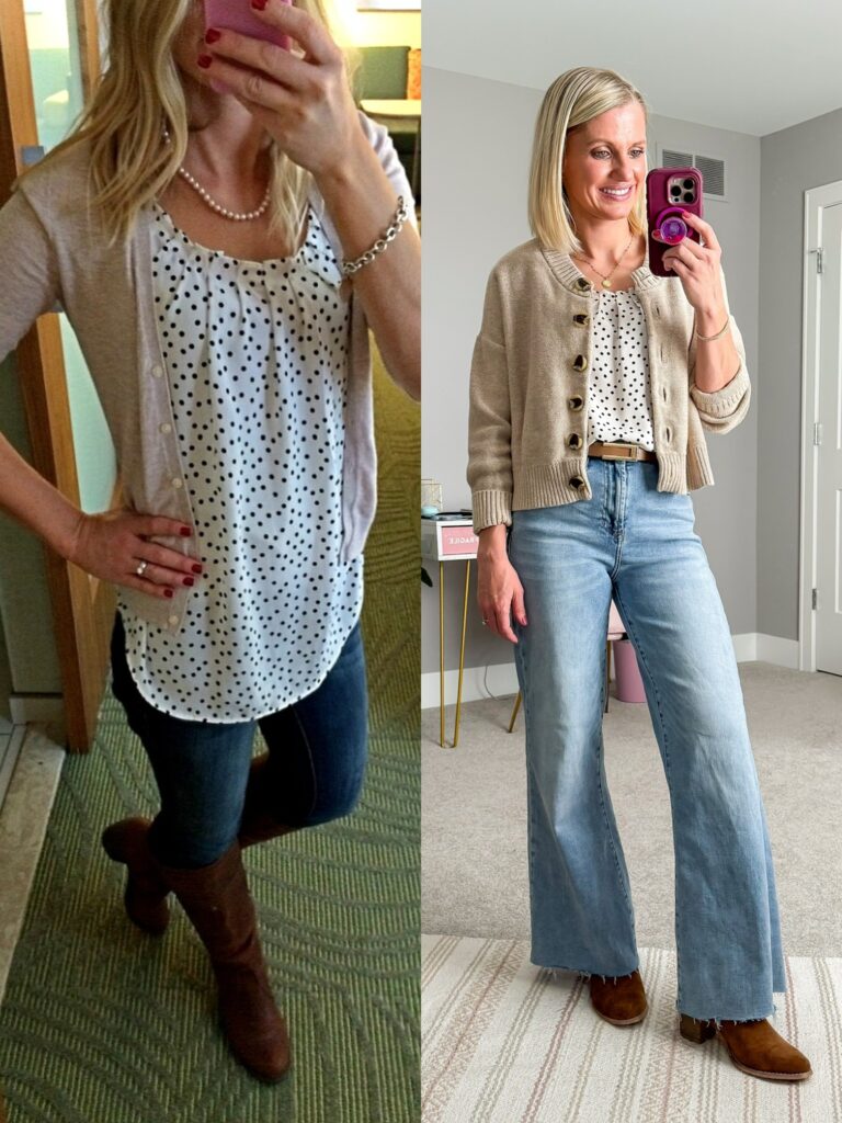 what I wore then vs. now updated skinny jeans and boots outfit