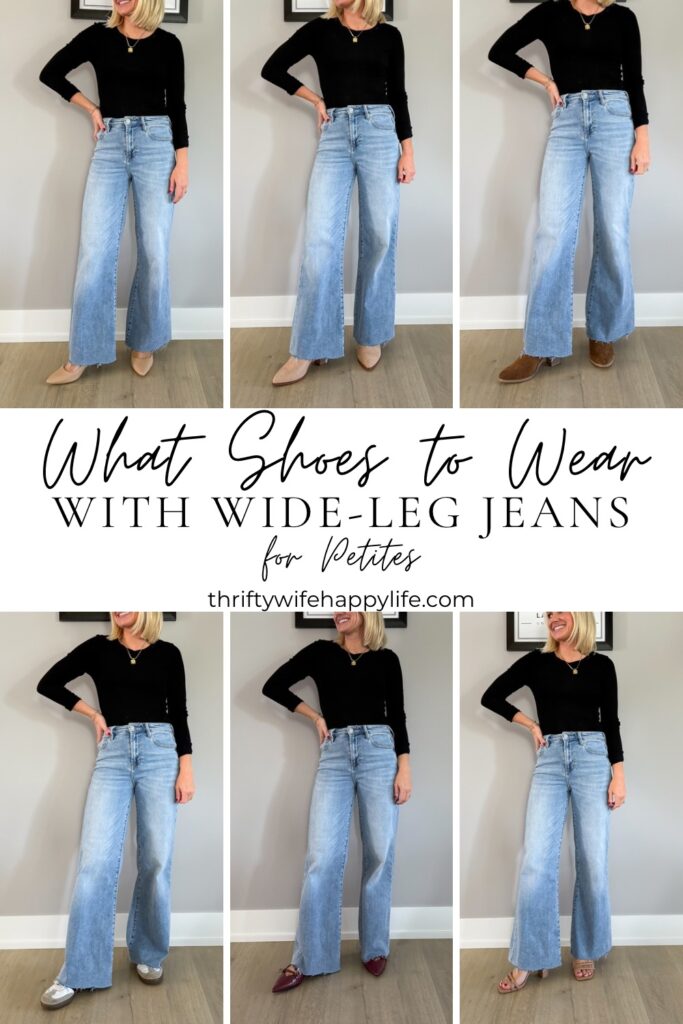 What Shoes to Wear with Wide Leg Jeans for Petites pinterest pin