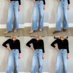 What Shoes to Wear with Wide Leg Jeans for Petites collage of six shoe options with wide leg jeans