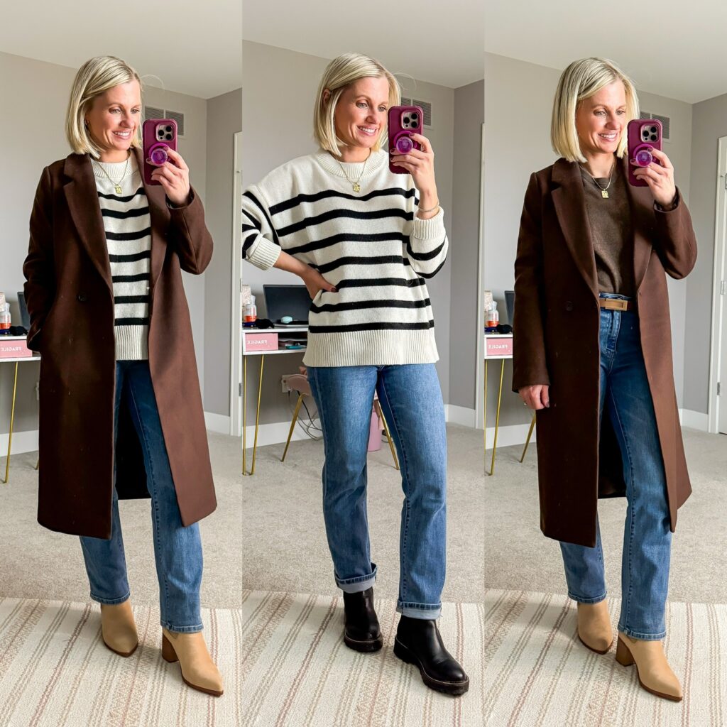 Mom Winter Capsule Wardrobe outfit ideas with sweaters and denim