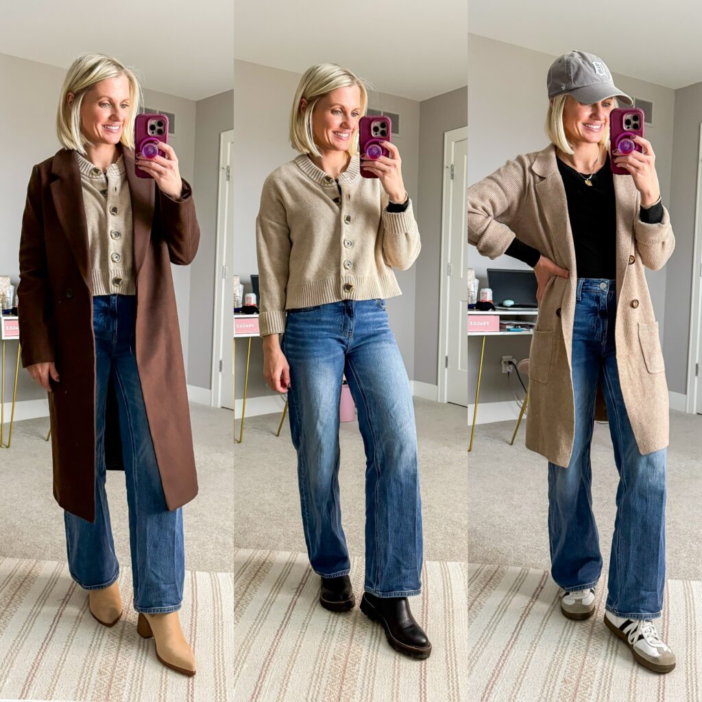 Mom Winter Capsule Wardrobe three denim outfits