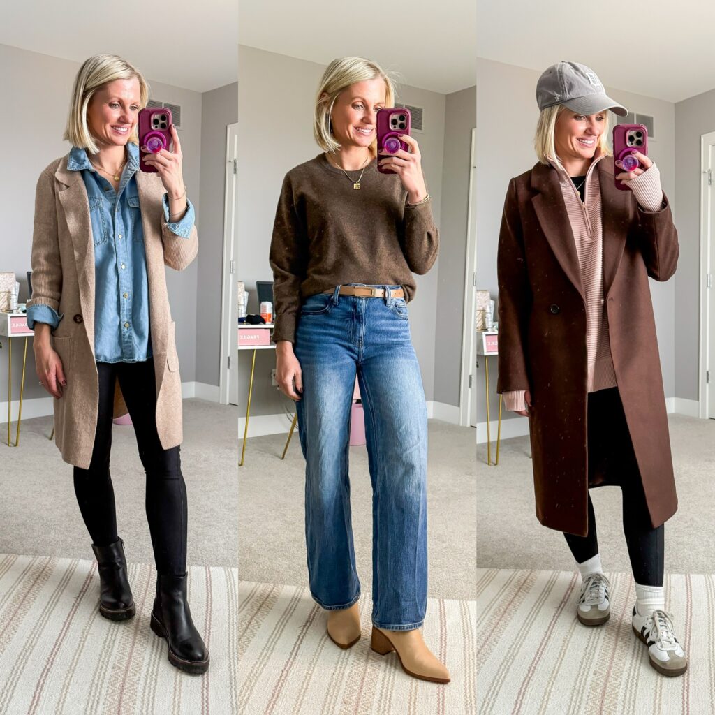Mom Winter Capsule Wardrobe three outfit ideas for moms