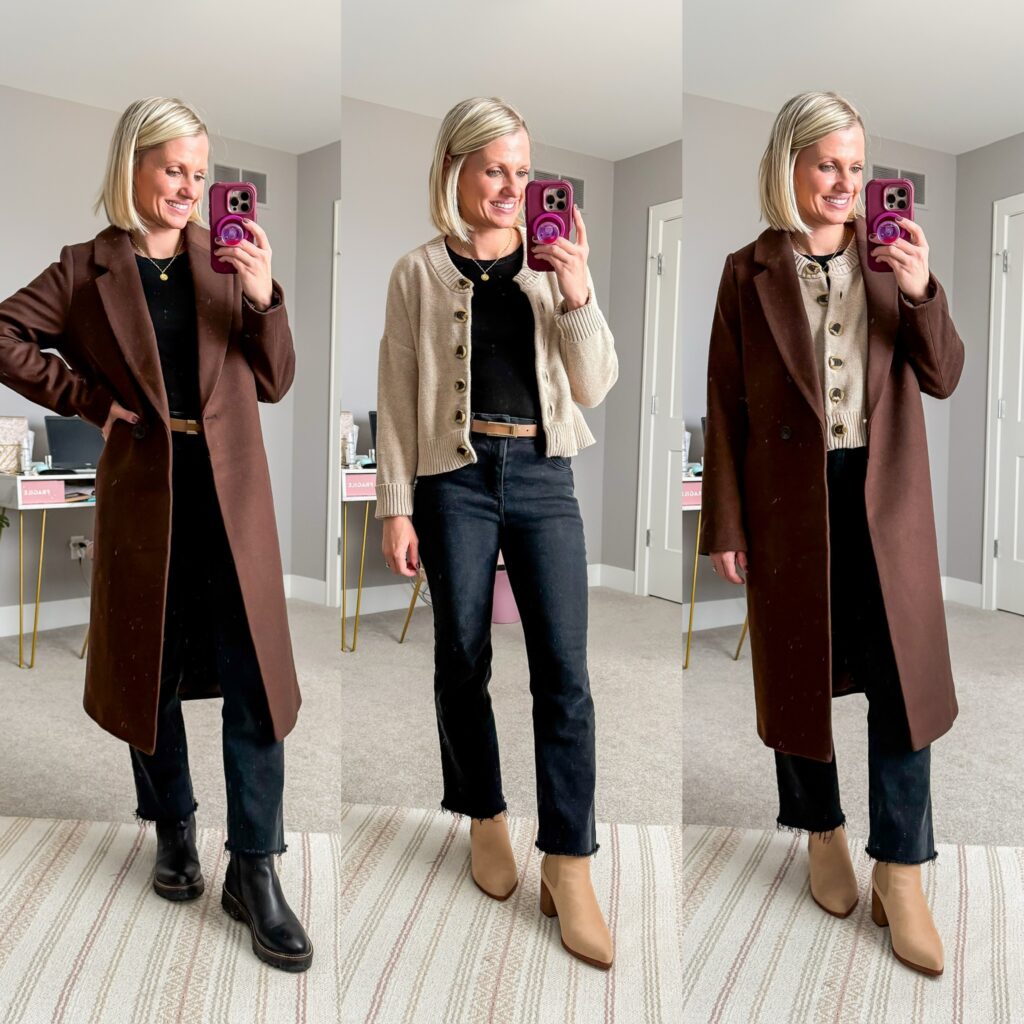 Mom Winter Wardrobe with neutral winter outfit ideas