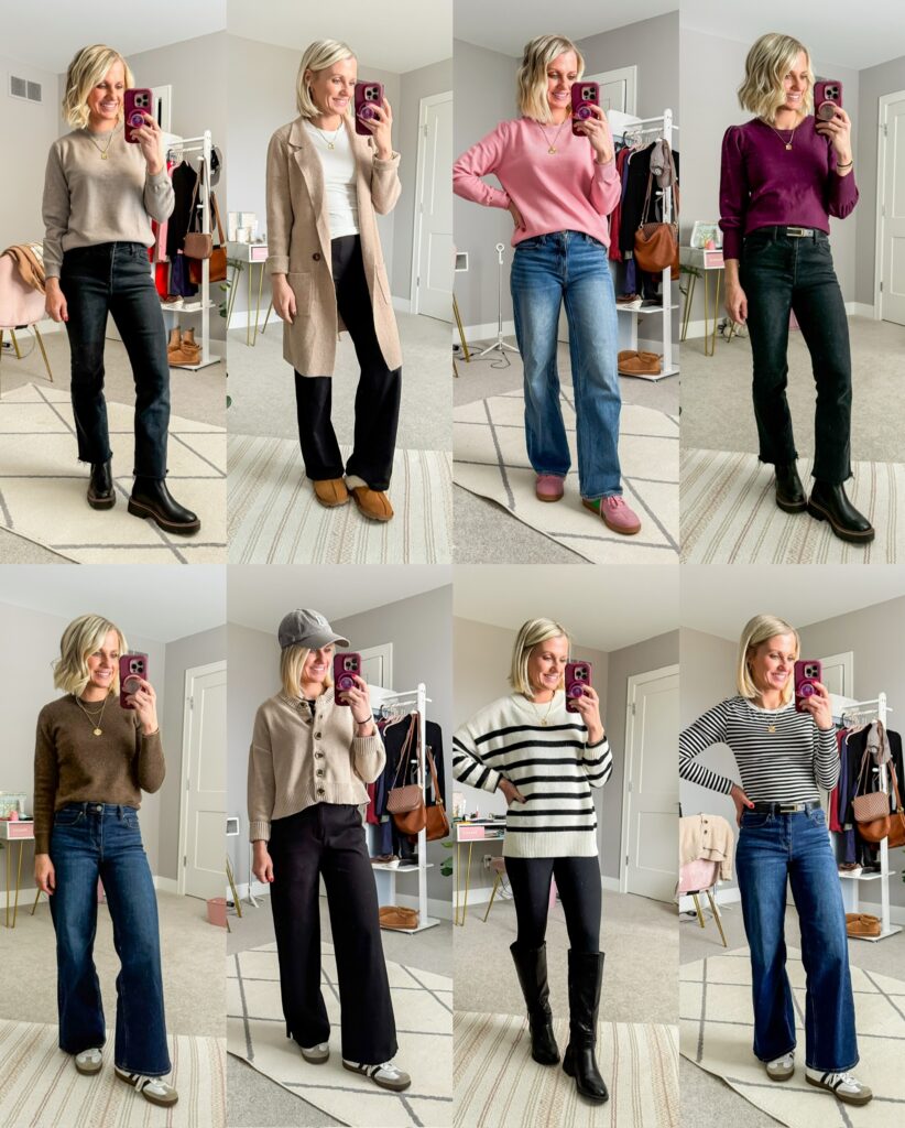 mom winter outfit ideas collage of eight winter outfits