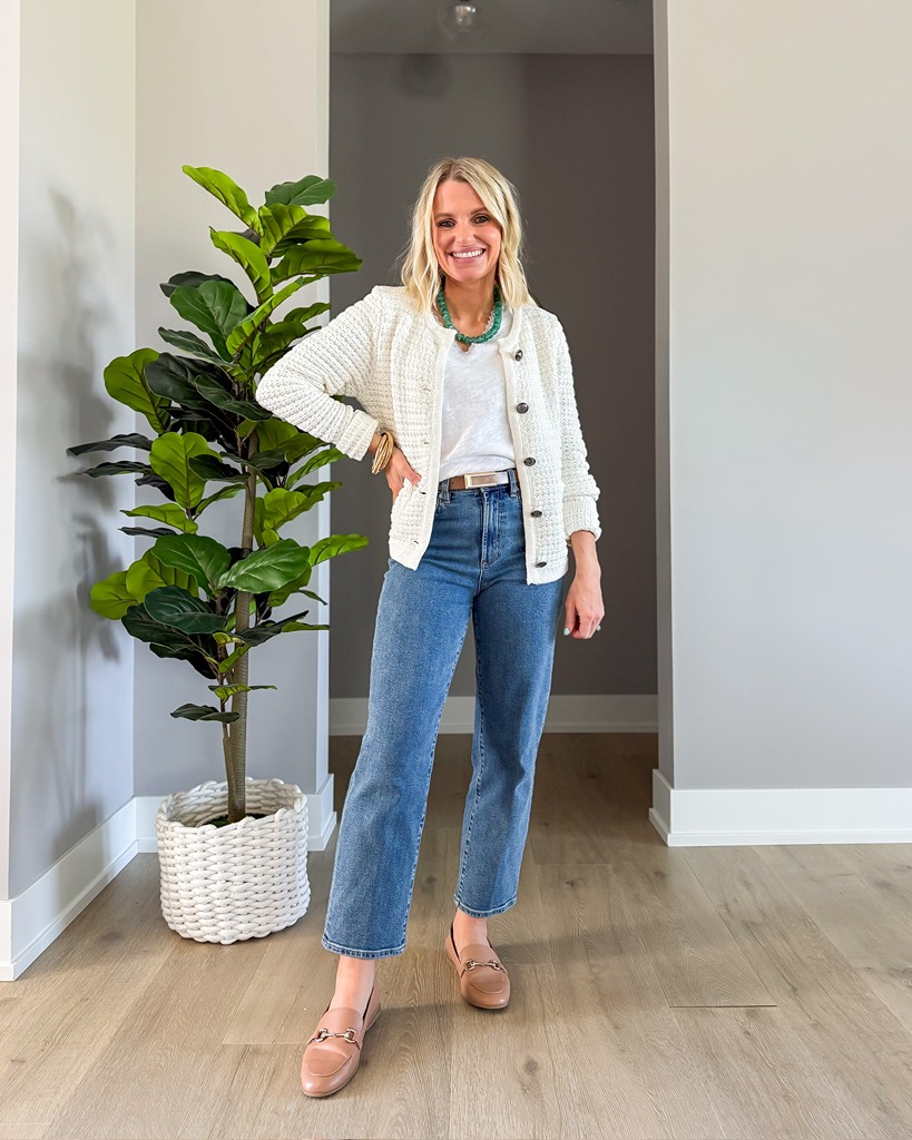 cropped denim and cardigan for spring